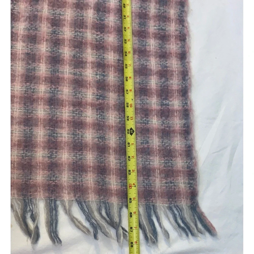 Neiman Marcus Vintage Wool‎ Plaid Throw Blanket Made in Scotland Pink Blue 68x48